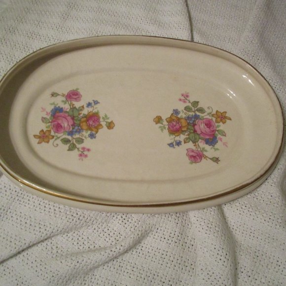 Vintage Mid Century Crownford China Tebor Handpainted Gold Trim Platter USA - Picture 2 of 7